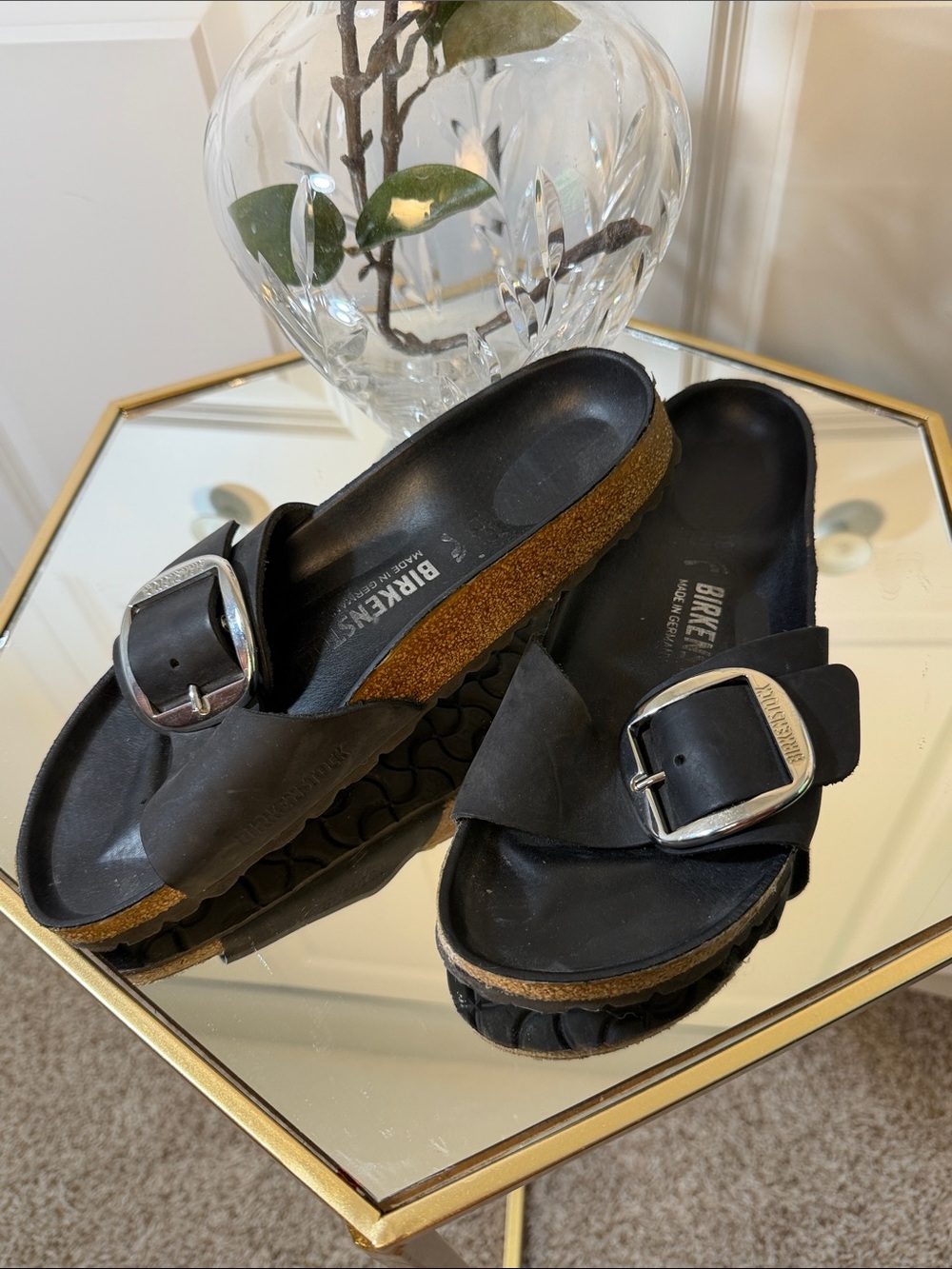Birkenstock Black Single-Buckle Madrid Slide Sandals sz 38